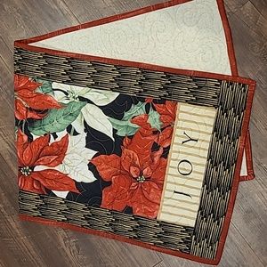 Handmade Quilted Joy 43" Holiday Table Runner Poinsettias